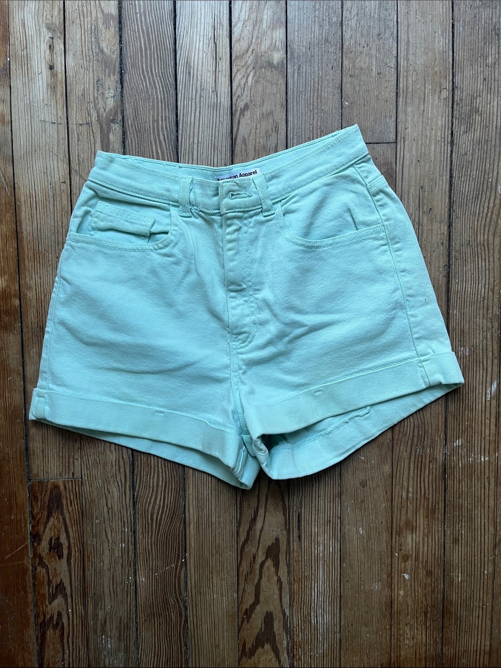 American Apparel Mint High-Waist Cuffed Women’s Shorts